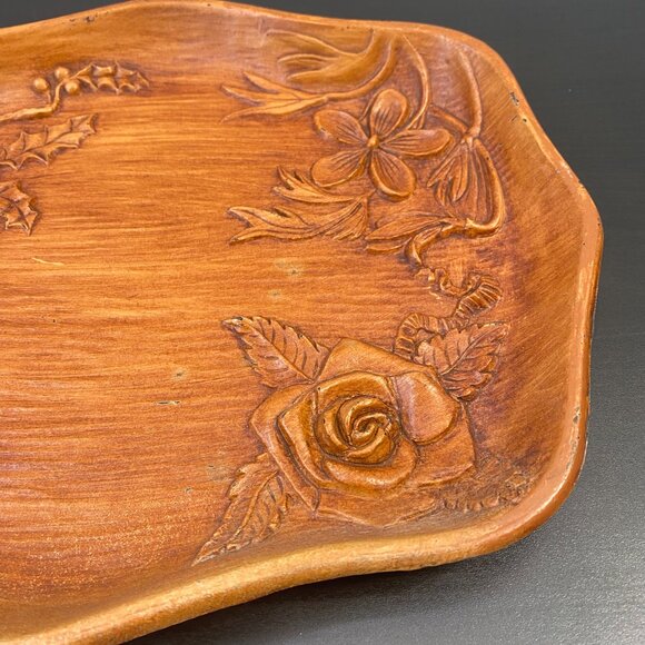 Vintage Faux Wood Tray, Four Seasons Plate, 12”X10” 1959 USA, Flower Raised Holl - Picture 3 of 10